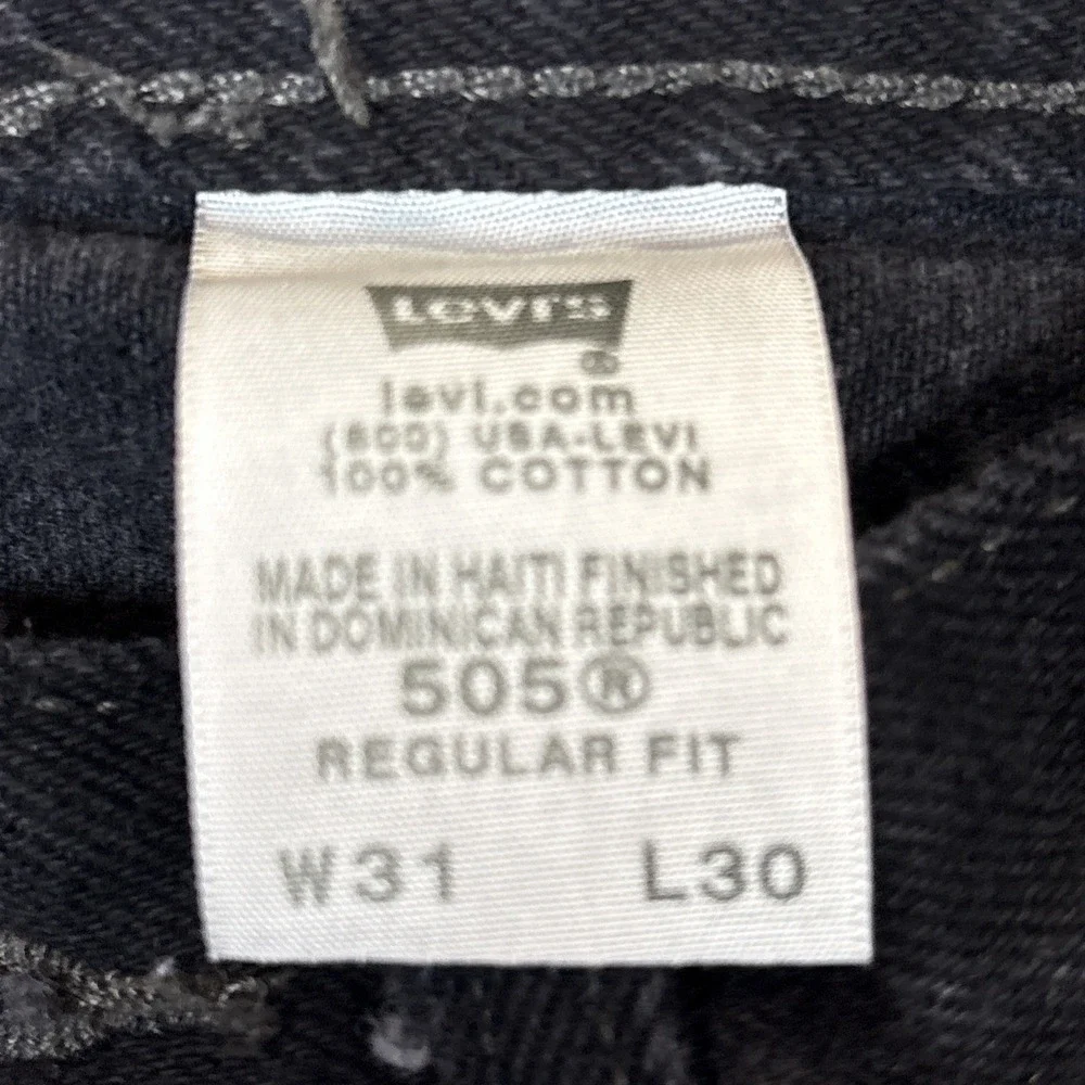 Levi's 505 Regular Fit‎ Jeans 31x30 (29x30) Y2K Black 100% Cotton Denim